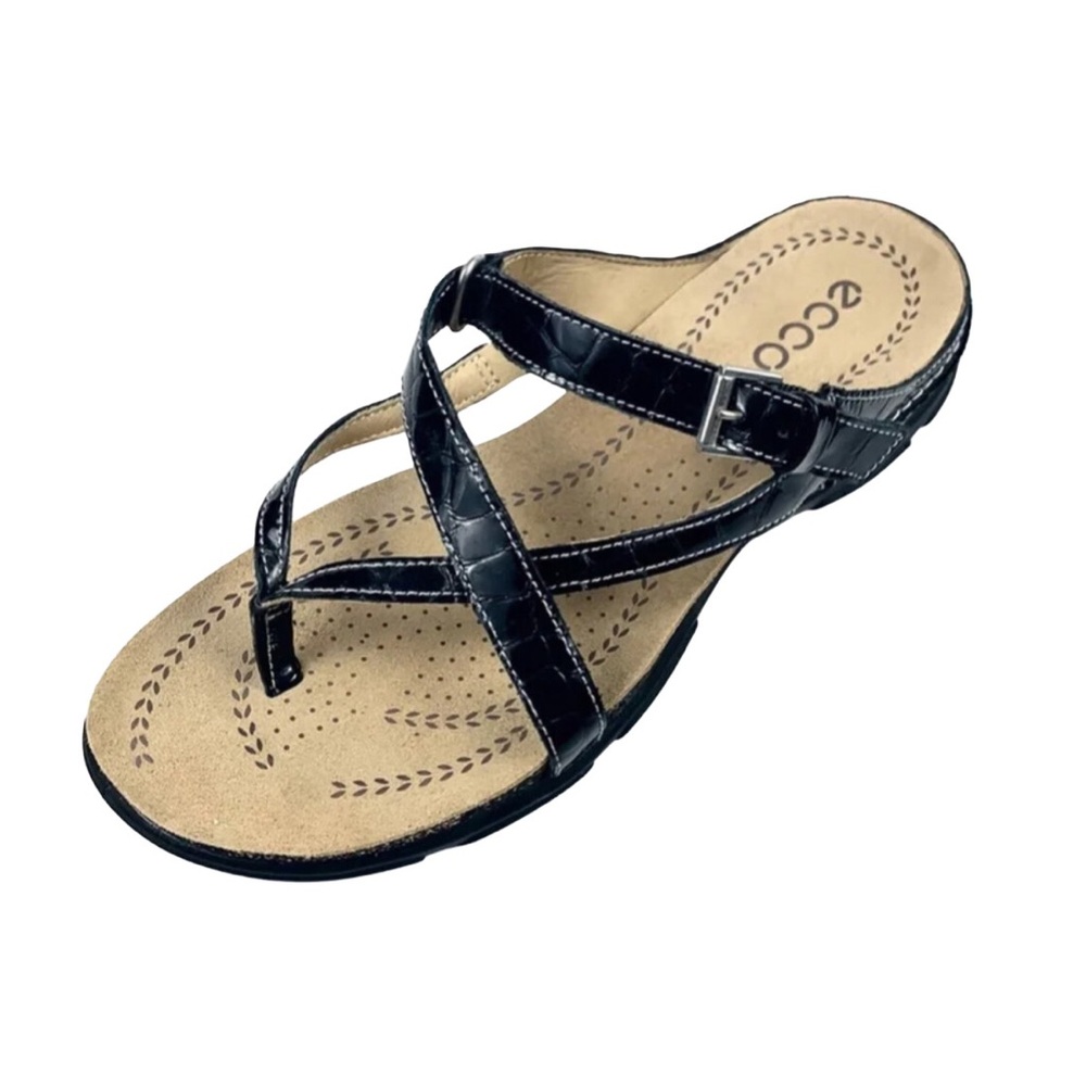 ECCO Women's Black Patent Leather Sandals Size 6-6,5